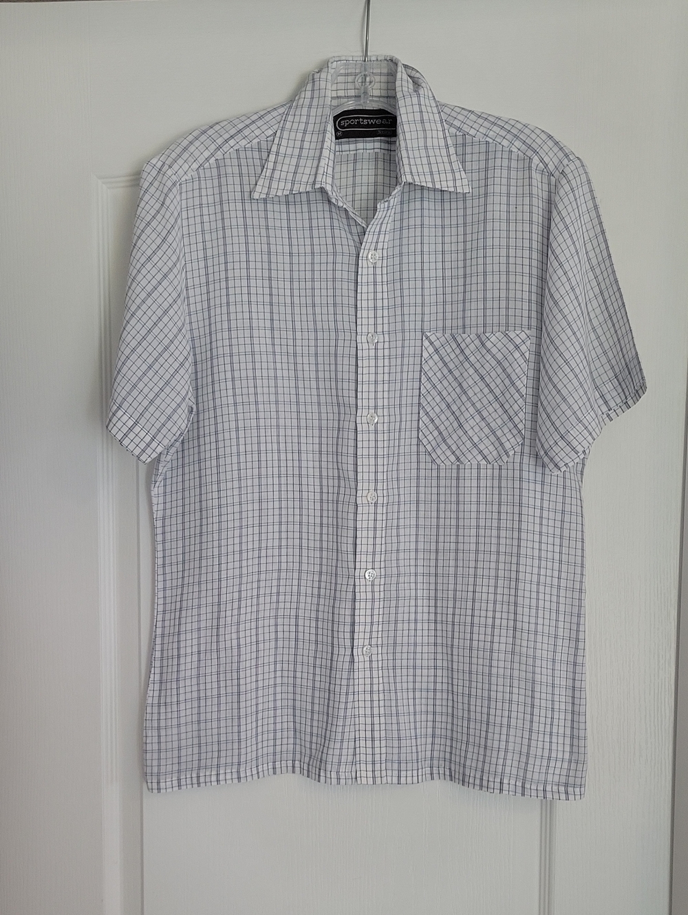 Sears Men's White & Blue Plaid Short-Sleeve Button-Down Shirt